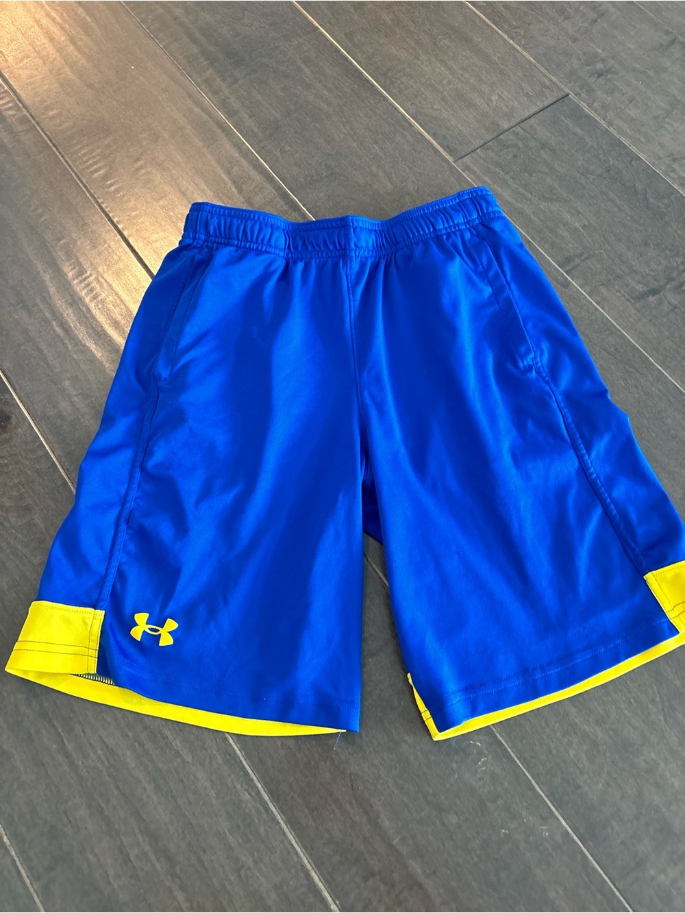 Under Armour Boys' Blue Athletic Shorts with Yellow Trim